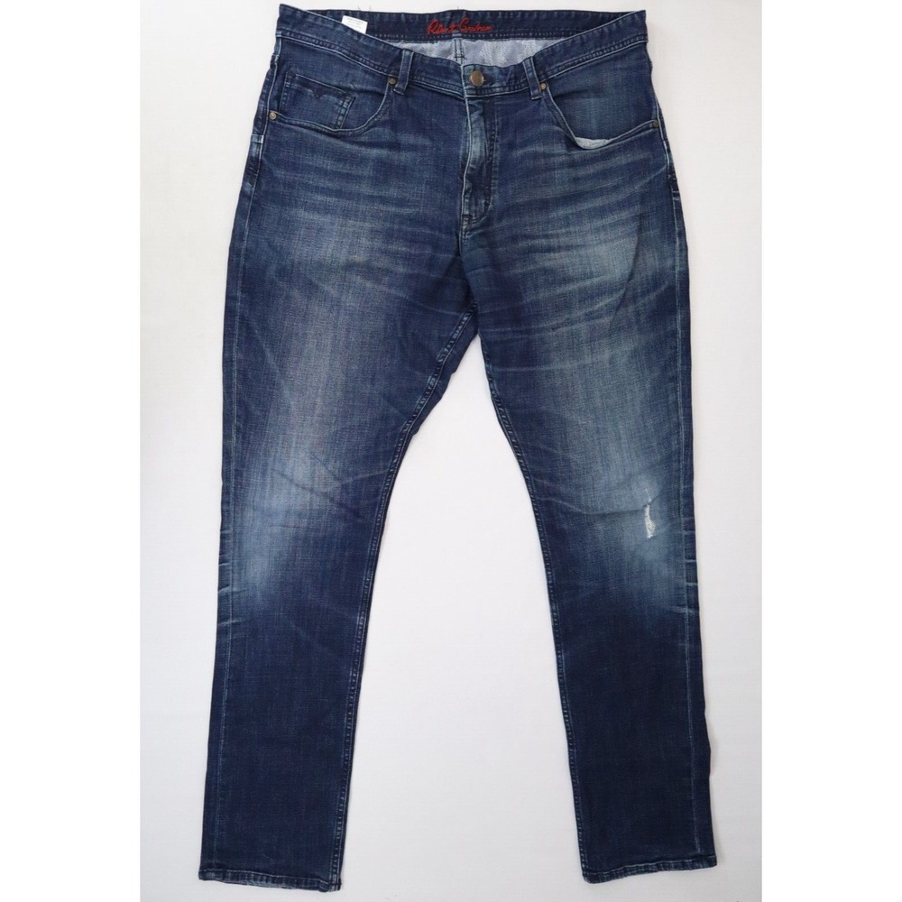 Robert Graham Men's Straight Leg Blue Jeans 38x32 Dark Wash‎ Mid Rise Stretch